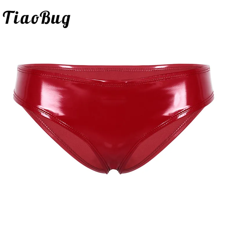 

TiaoBug Women Wetlook Patent Leather Panties Lingerie Low Rise High Cut Mini Bikini Briefs Solid Color Sexy Lady Thong Underwear