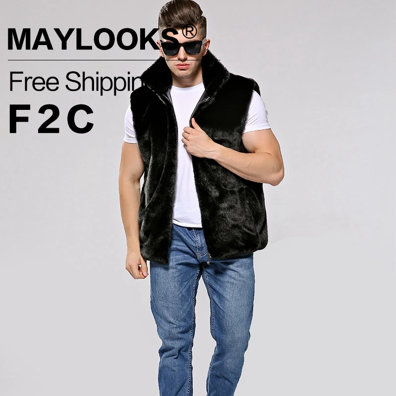 Men's Faux Fur Long Coat Brown/black Warm And Comfortable Winter New Brand Maylooks Hn128