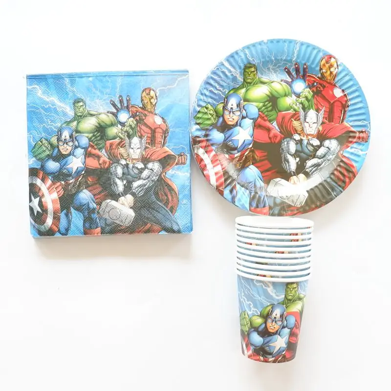 

40pcs\lot Kids Favors Decoration Party set Avengers Cartoon Birthday Party Paper Plates Cups for 10 kid Baby Shower Supplies
