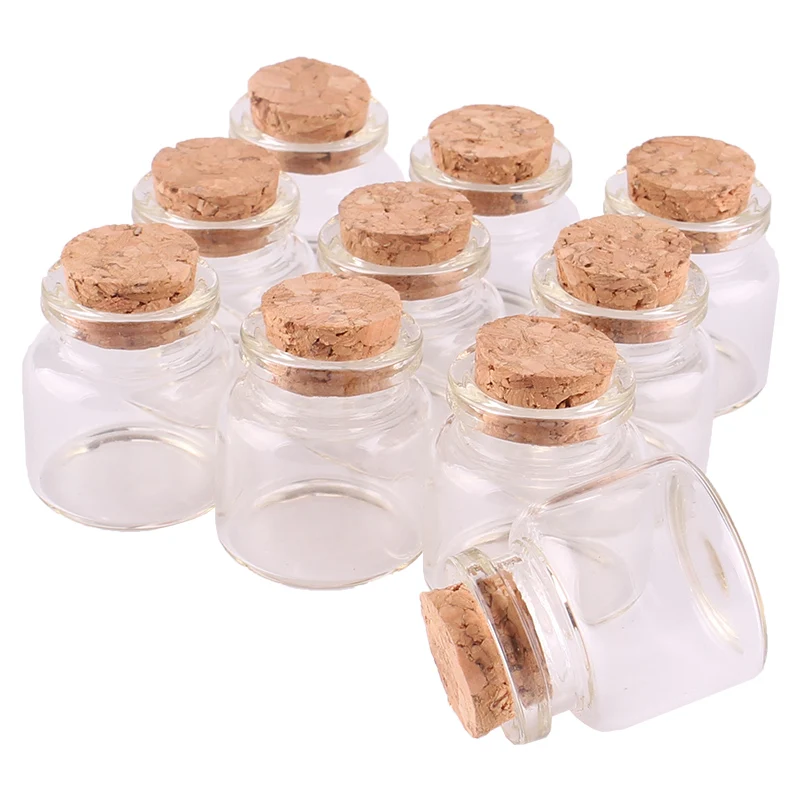 

Dia 30x30x17mm 10ml Transparent Glass Spice Candy Bottles Jars Vials Terrarium with Cork Stopper Container for Wedding Gift