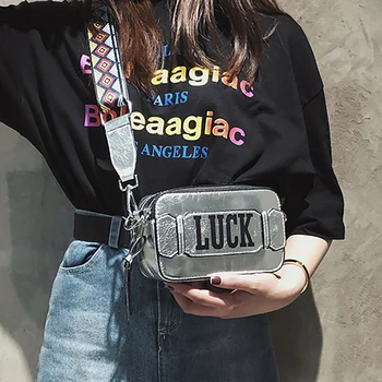

ETAILL Luxury Brand Wide Strap Small Camera Bags Silver Golden Laser shoulder messenger bag Letter Wide Strap Crossbody Bags
