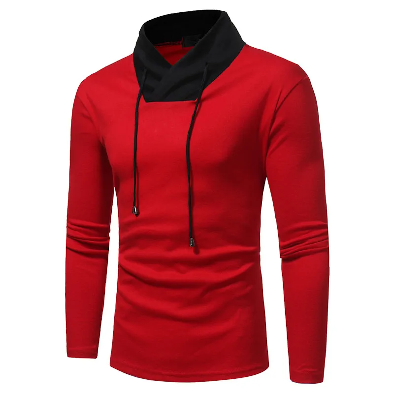 Men T Shirt 2017 Autumn Rope Design Slim Fit T Shirt Stand Collar