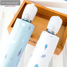 

Korean Style Automatic Small Fresh Sunny / Rain Three-Folding Black Coating UV Brands Parasol ladies Umbrella Rain Women