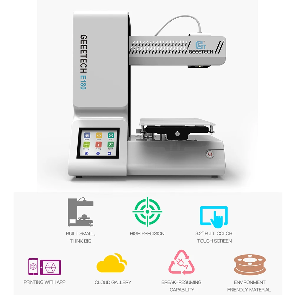 Geeetech E180 3d принтер новейший настольный 3d принтер Wifi подключение с 3," Полноцветный сенсорный экран