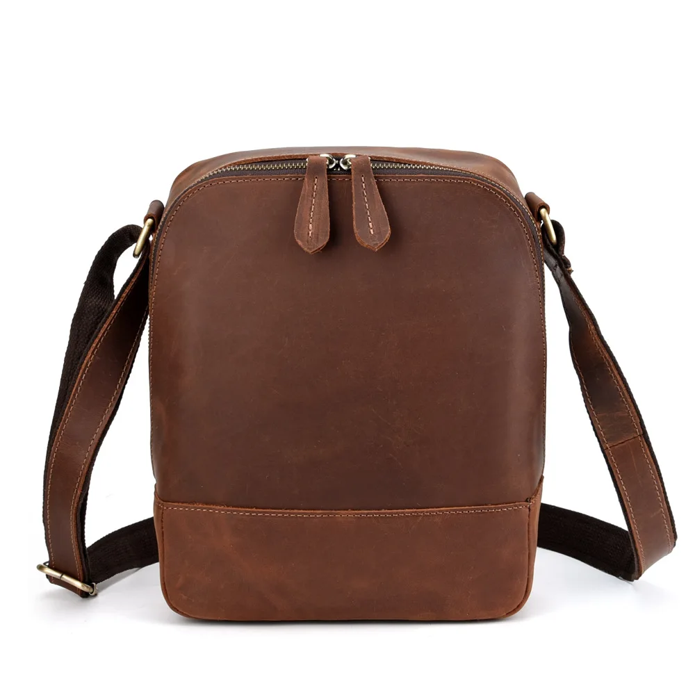 

High Quality Crazy Horse Cowhide Single Shoulder Bag Genuine Leather Vintage Casual Cross Body Bags Men Messenger Briefcase