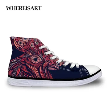 

WHEREISART 2019 Fashion High Top Men's Casual Shoes Cartoon Print Breathable Canvas Man Lace Up Brand Sneaker Black Walking Flat