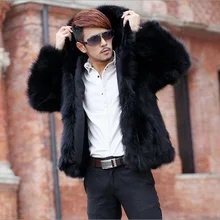 Winter Mens Faux Fur Coat Casual Hooded Fox Fur Jacket Long Sleeve Warm Outerwear Plus Size Thicken Fake Fur Overcoat XL653