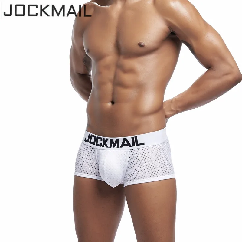 JOCKMAIL Новое Сексуальное нижнее белье мужские боксеры сетки U мешочек сексуальные трусы брюки в сеточку трусы боксерские шорты для геев мужские трусы