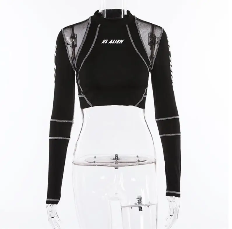 

New printed mesh perspective sports long-sleeved T-shirt