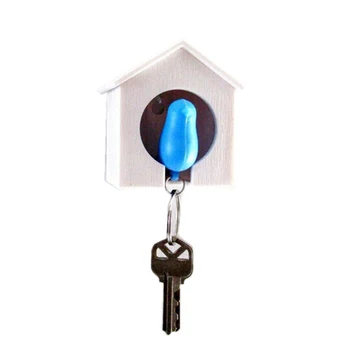 

Birdhouse Key Ring - White House with Blue Bird