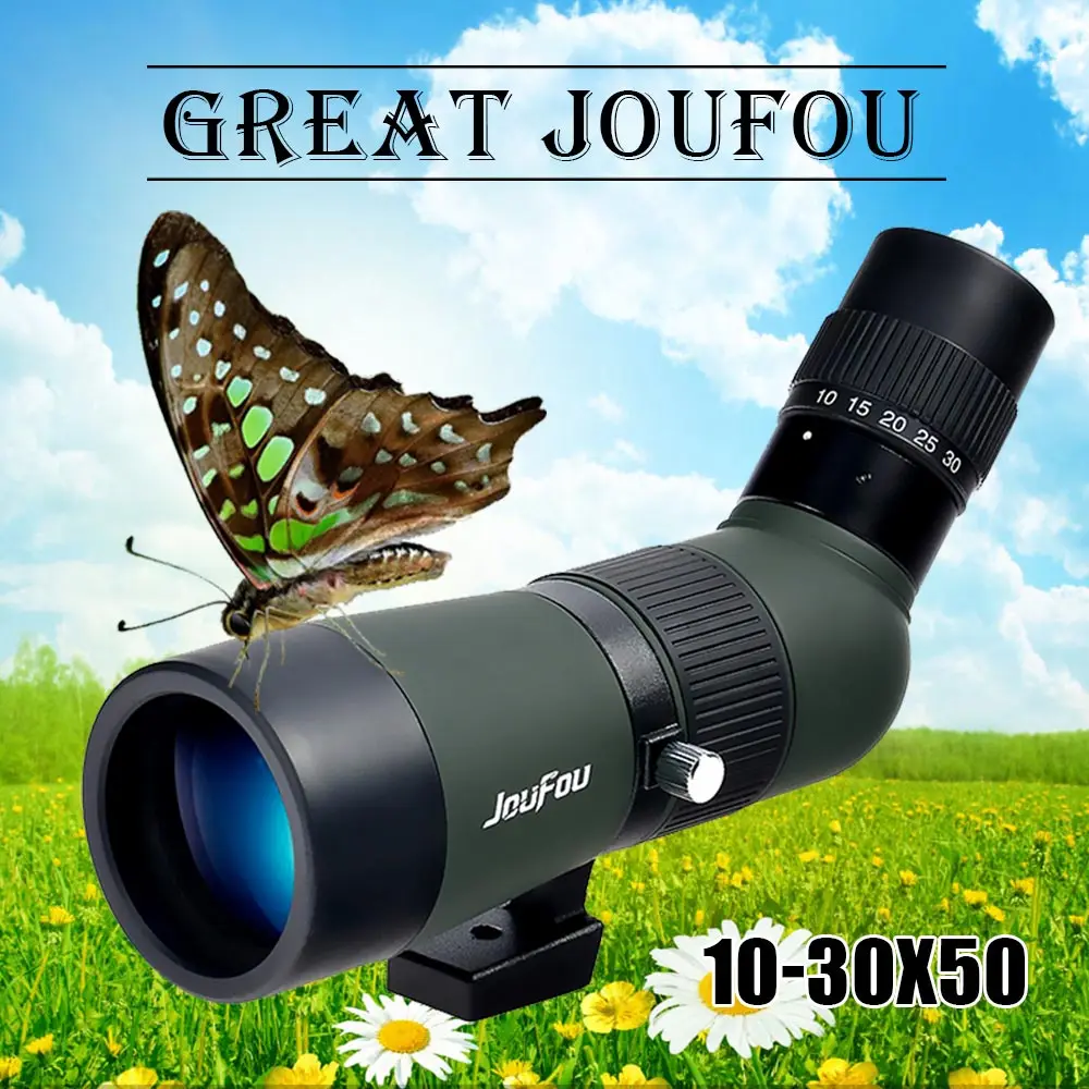 JouFou 10-30X50 HD Zoom High Quality Precision Spotting Scope Monocular Birdwatching Telescope Big Vision with Tripod 20 60x60 zoom hd adjustable monocular telescope spotting scope with portable tripod telescopio for birdwatching hunting