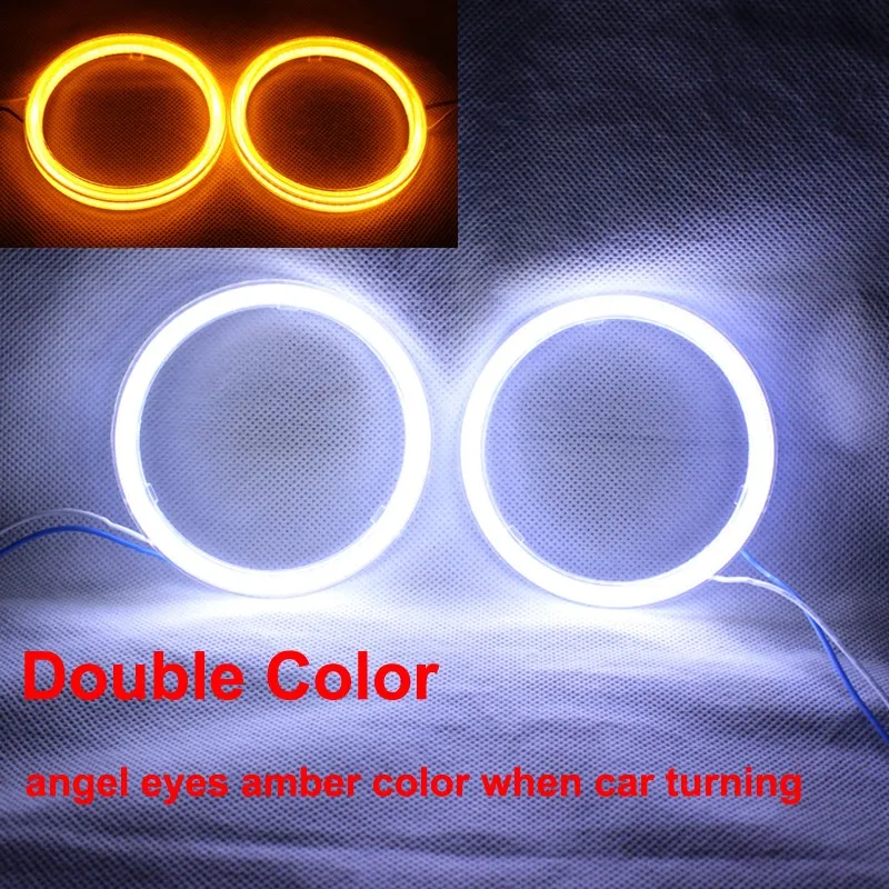 Двойной цвет Ангельские Глазки COB DRL светильник светодиодное кольцо для автомобиля головной светильник s мотоцикл и электромобиль с крышкой