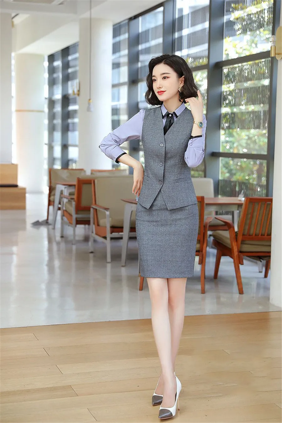 Autumn New gray Business interview women pants suits work office lady long sleeve slim Formal blazer and pants set plus size