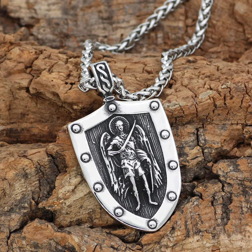 ST.MICHAEL ARCHANGEL крест щит молитва медаль амулет узел кулон ожерелье из нержавеющей