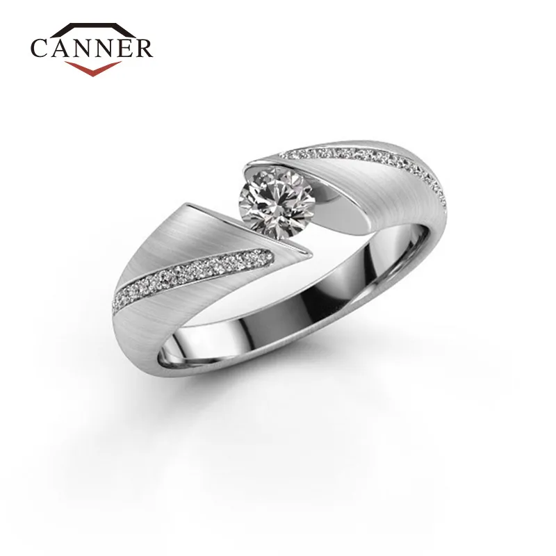 CANNER Classic Elegant Simple Zircon Wide Ring Wedding Engagement Jewelry Statement Ring for Women TH