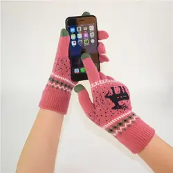 Рождественский Сенсорный экран перчатки Для женщин Для мужчин теплые зимние стрейч вязать варежки шерсть полный палец Guantes Женский