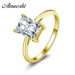 AINUOSHI 10 К к одноцветное желтое золото обручальное кольцо 1,5 ct Solitaire прямоугольник площади Имитация Алмазный Ювелирные для женщин обруч