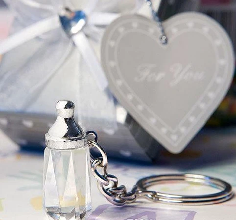 

100pcs/lot Wedding Favors and Gifts Crystal Collection Baby Bottle Keychain Baby Christening Gifts Baby Shower Favors