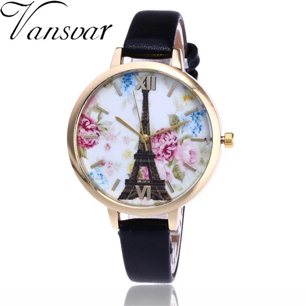 

Vintage Paris Eiffel Tower Women Vansvar Fashion Watch Crystal Leather Quartz Wristwatch Kol Saati montre Femme reloj mujer #D
