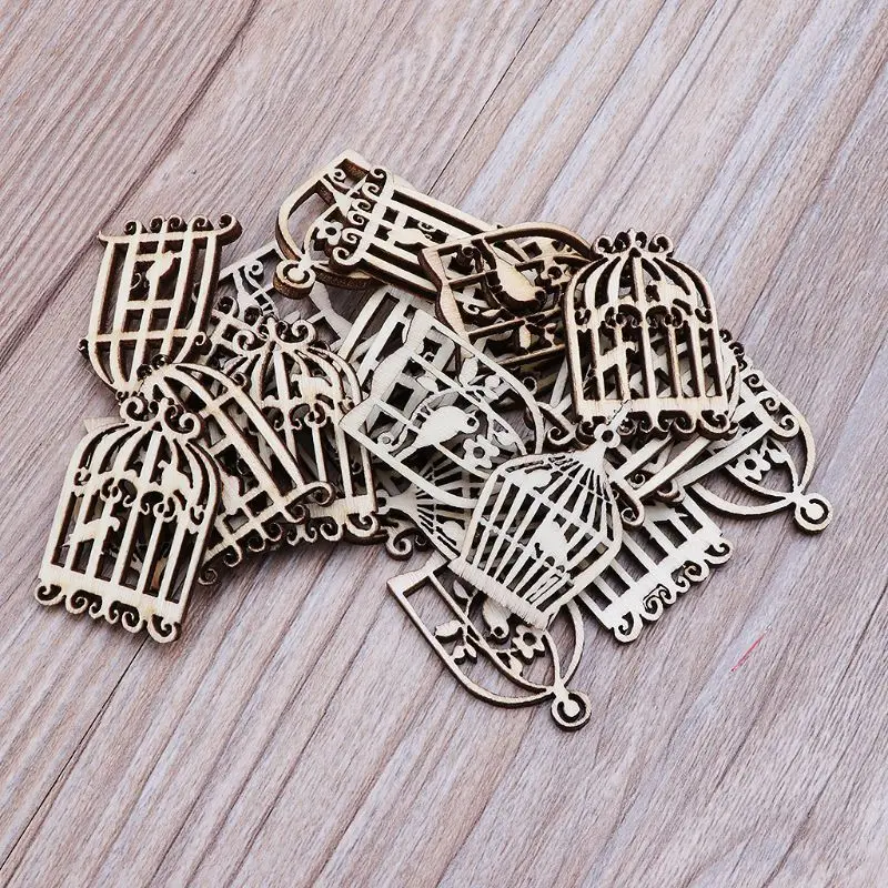 

25pcs Laser Cut Wood Birdcage Embellishment Wooden Shape Craft Wedding Decor