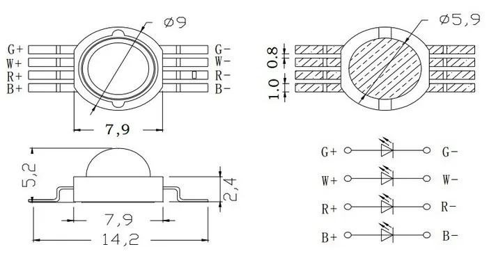 10X Акция высокое качество 4 Вт Светодиодная лампа rgbw шарик 8 pin rgbw полноцветный Мощный светодиодный источник света