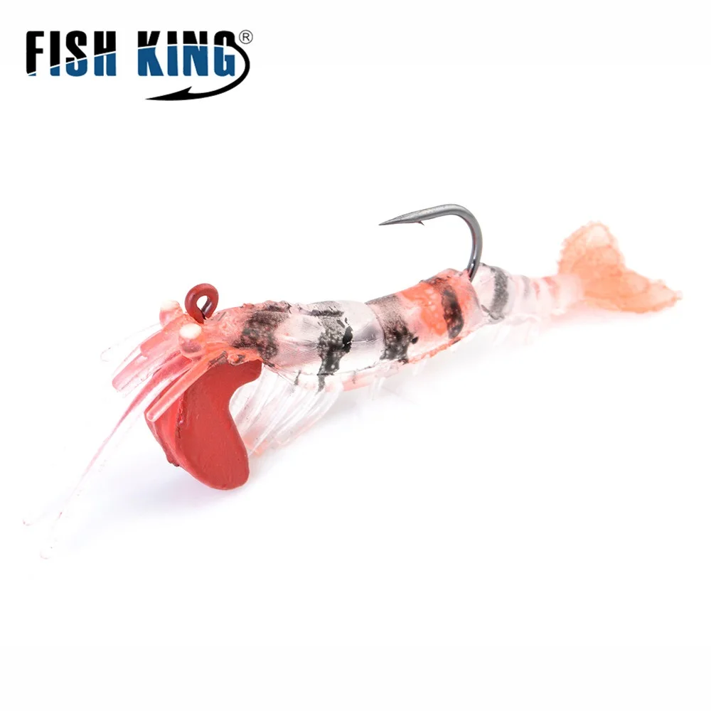 

FISH KING 7g 14.5g Mini Shrimp Luminous eyes Fishing Lures 7cm 10cm Craw Soft Lure Jig Lead Silicone Jigging Fishing Bait