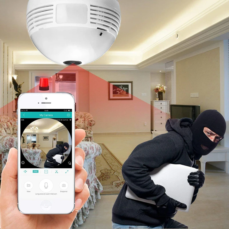 Беспроводная ip камера HD 2.0MP 360 ° лампа рыбий глаз Wi Fi для мобильного телефона