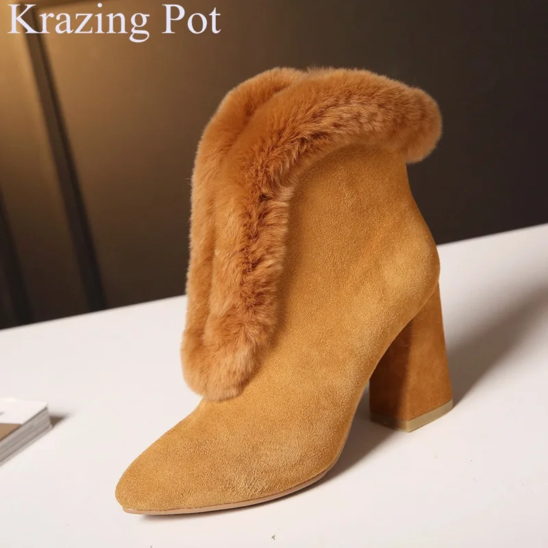 

2018 superstar large size pointed toe zipper square heel ankle boots concise office lady snow boots keep warm winter shoes L78