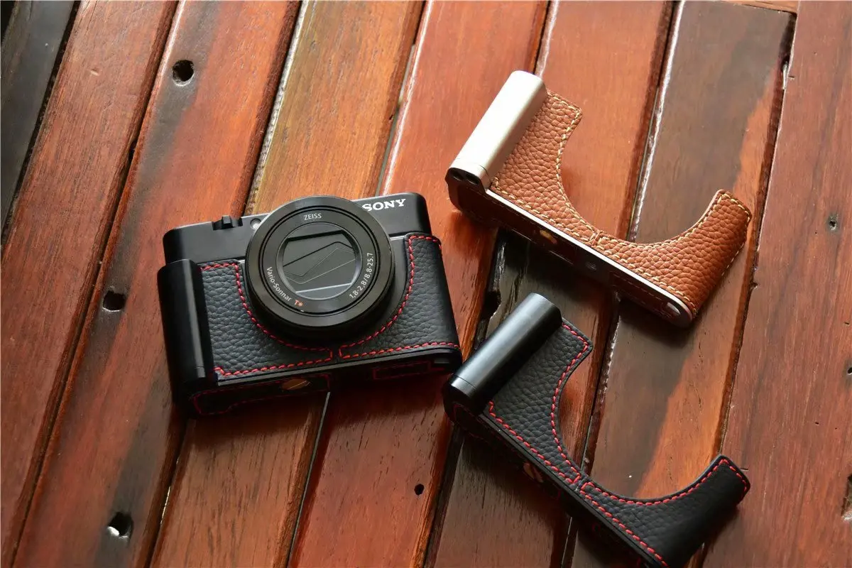 Handmade Genuine Real Leather Half Camera Case Bag Cover for Sony RX100 VI Mark VI Black color