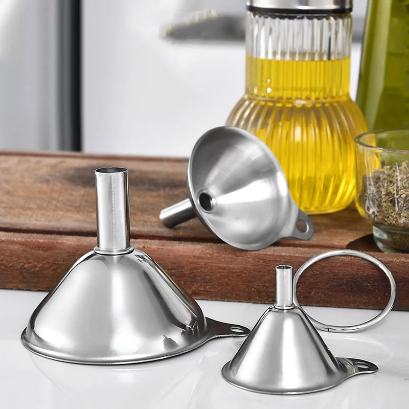 

3pcs Multifunctional Stainless Steel Funnel Essential Oil Water Spices Wine Flask Filter Funnel For Home Kitchen Funnel Set