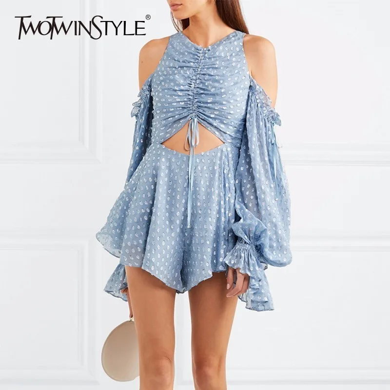 Женский шифоновый комбинезон TWOTWINSTYLE летний короткий топ с открытыми плечами
