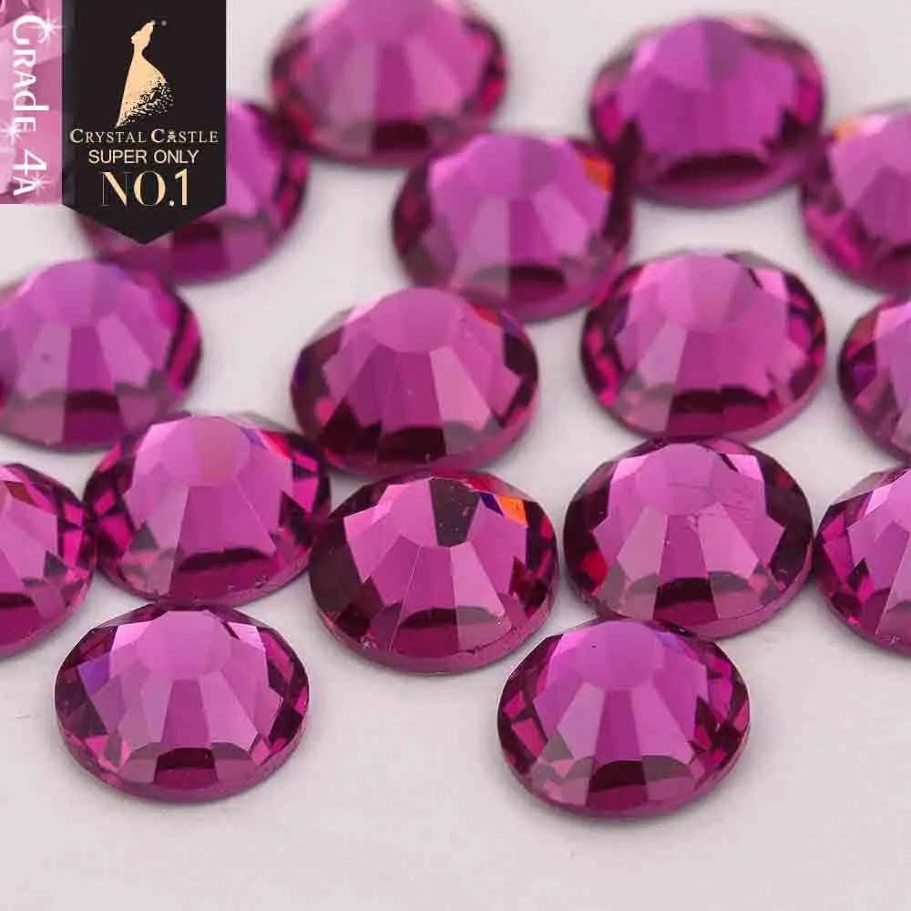 

Crystal Castle 4A glass flatback rhinestone Fuchsia non hot fix crystal none glue no hotfix strass rhinestones for nail