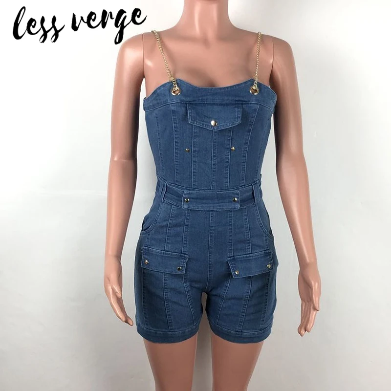 Lessverge Fitness синий джинсовый комбинезон женский на пуговице облегающий