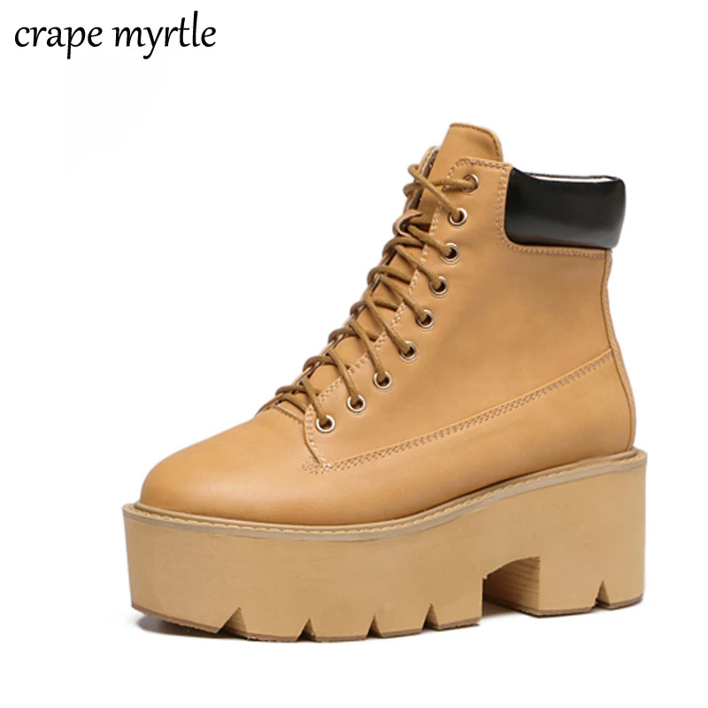 

Punk shoes women winter boots for women brown boots Chunky Heels platform boots Fasihon lace up Ankle Boots black shoes YMA492