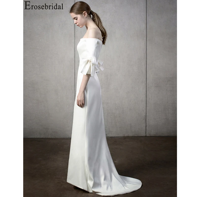 

Erosebridal Long Evening Dress Half Sleeve Evening Gown Satin Formal Party Dress New Arrival 2019 Women Simple Girls Dress