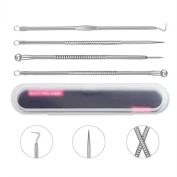 

2019 new Rose Gold 4pcs/set Blackhead Acne Pimple Belmish Extractor Vacuum Blackhead Remover Tool Spoon for Face Skin Care Tool