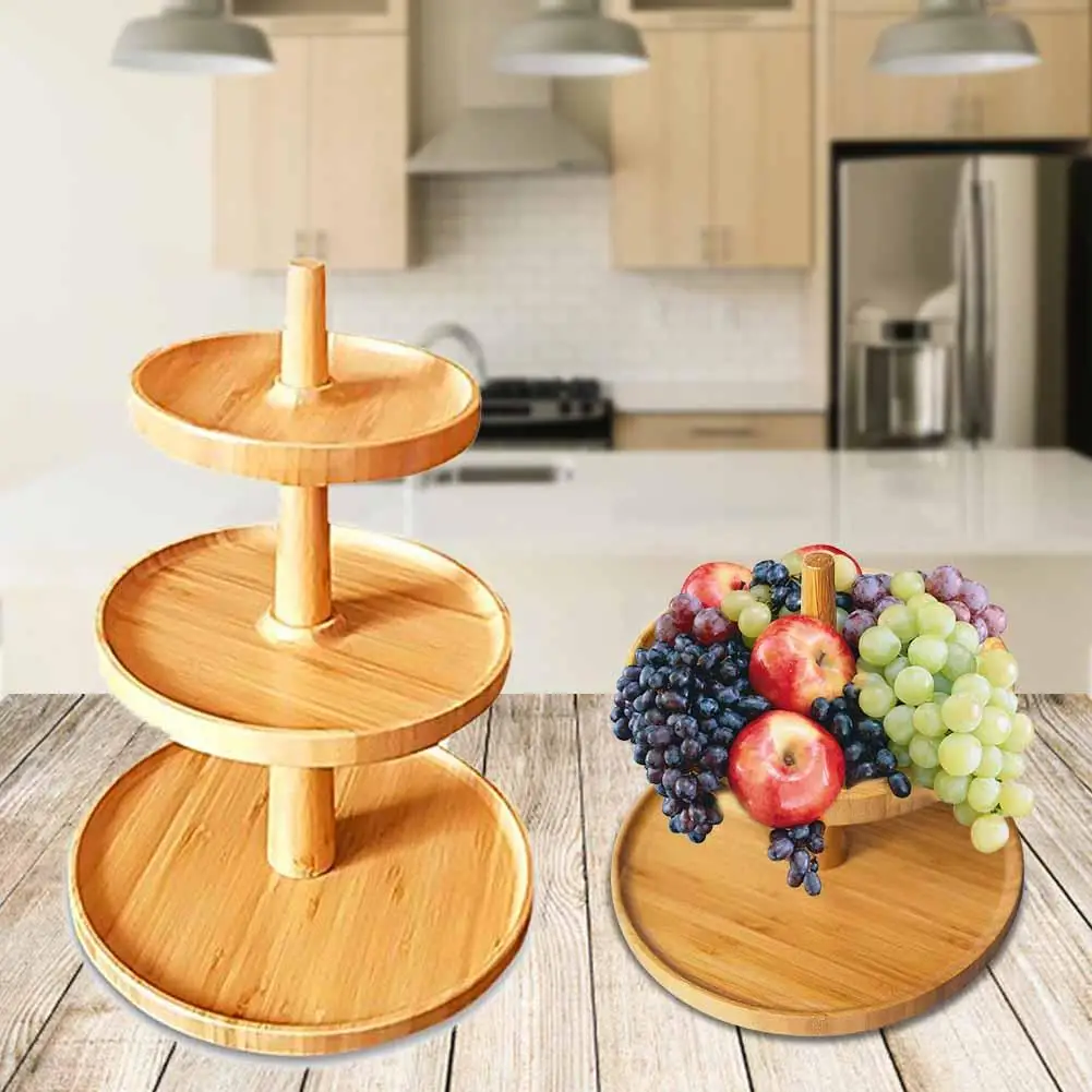 

Multi-layer Cake Rack Bamboo Tray Fruit Platter Cheese Plate Salad Plate Storage Tray Desktop Organizer For Kitchen