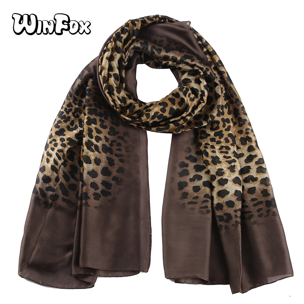 

Winfox Vintage Black Leopard Silk Scarf Women Shawl Foulard Ladies Fashion Animal Print Head Hijab Scarves