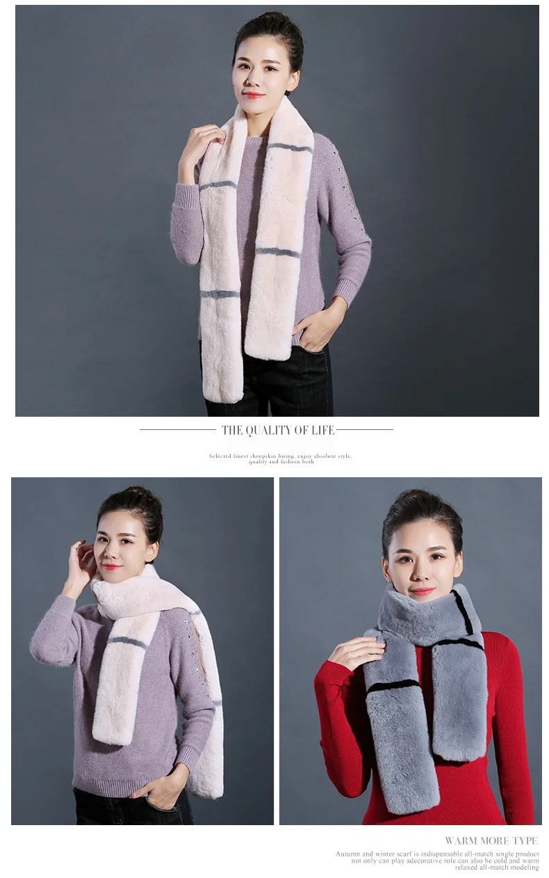 Russian Plus Size100% natural Rabbit Fur scarves Long Real Fur Scarves Female 2018 Winter Scarf For Women  (13)