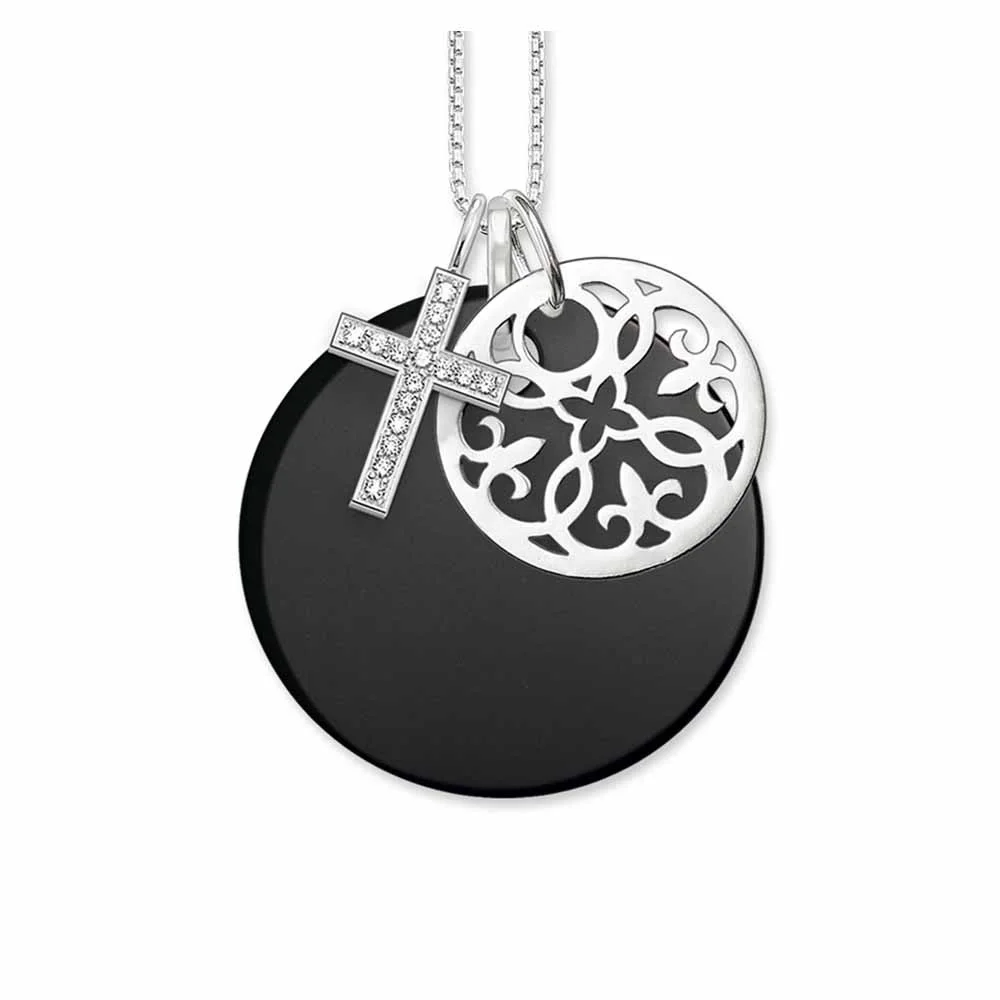 

Silver Arabesque & Black Onyx Disc Cross Ornament Chokers Necklaces & Pendants, Fashion Pendant Necklace Link Jewelry for Women