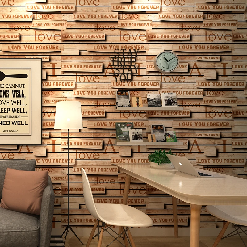 

3D Wallpaper Vintage Coffee Wood Grain Restaurant Cafe Modern Fashion Interior Decor Letters Wall Paper Roll