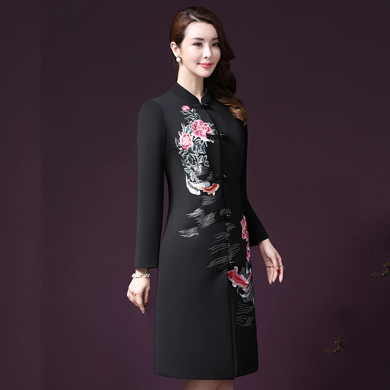 Vintage Embroidered Flowers Wool Coat Women 2018 Autumn winter New Elegant Single Breasted Plus Size 5XL lady Wool Coat LF765