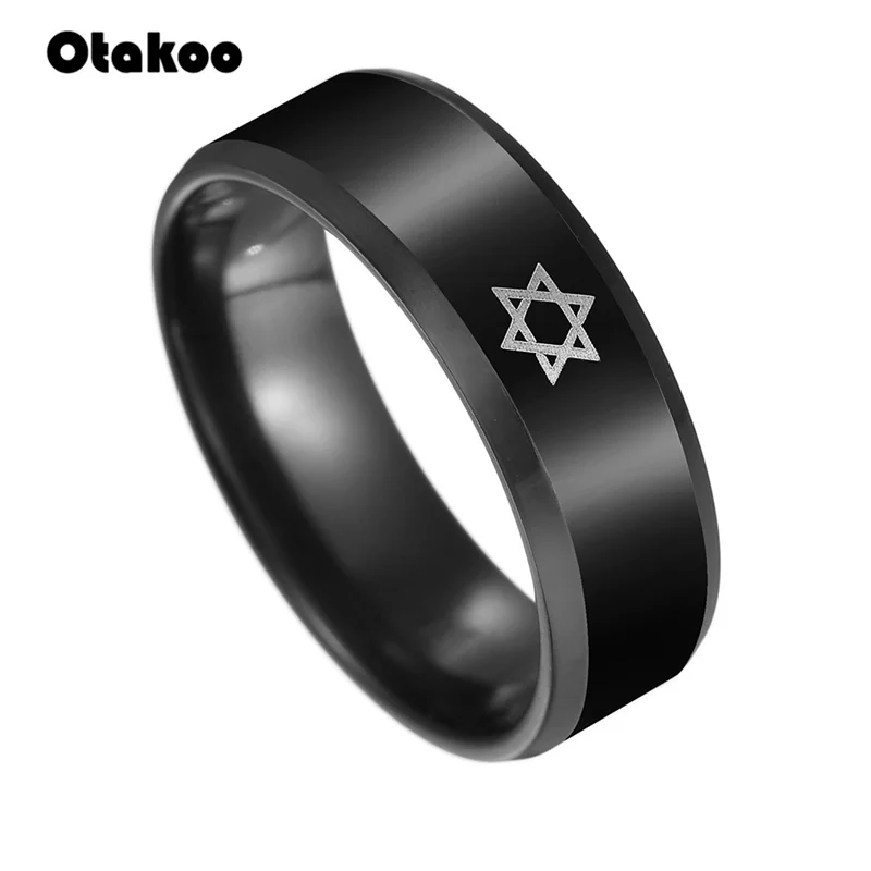 Черное кольцо Otakoo из нержавеющей стали 8 мм пентаграмма Давид звезда для мужчин и