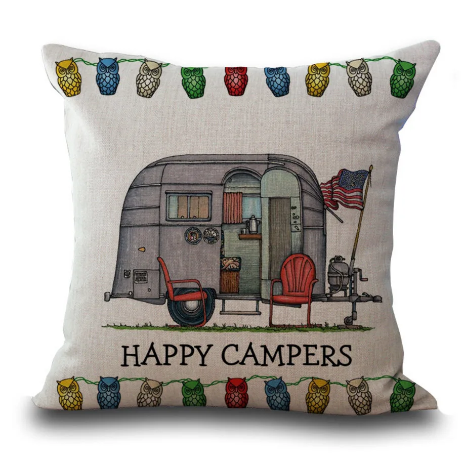 Поп мультфильм «Happy Camper» автобусная палатка багажный массажер Поясничный пружинный Чехол Декоративные винтажные подушки домашнее украшение подарок для малыша - Цвет: Темно-синий