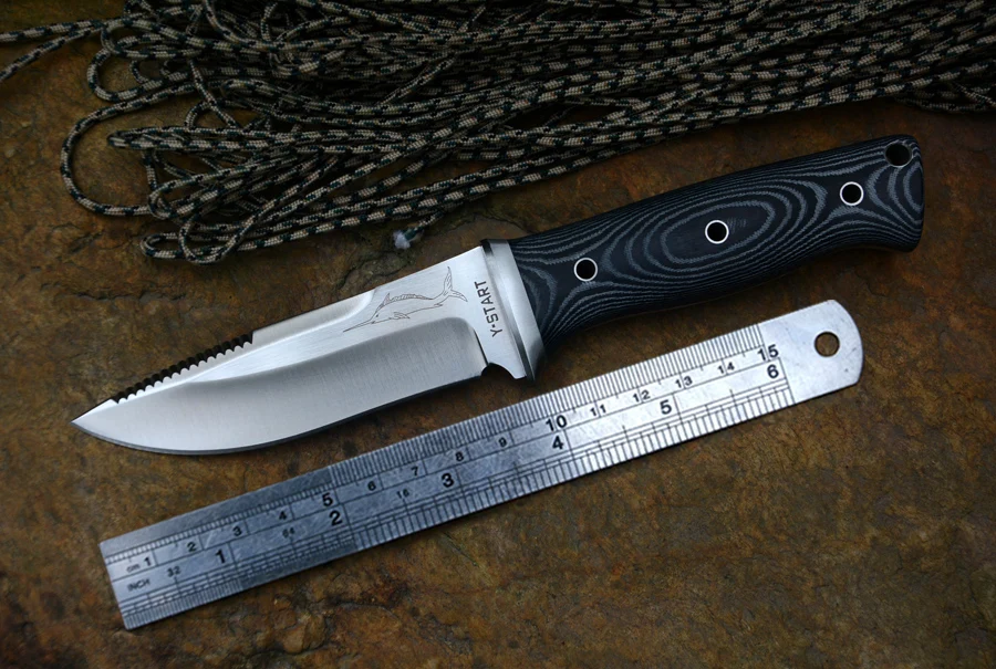 

Y-START swordfish fixed hunting knife AUS-8A satin blade Micarta handle Kydex sheath camping hiking outdoor knives free shipping