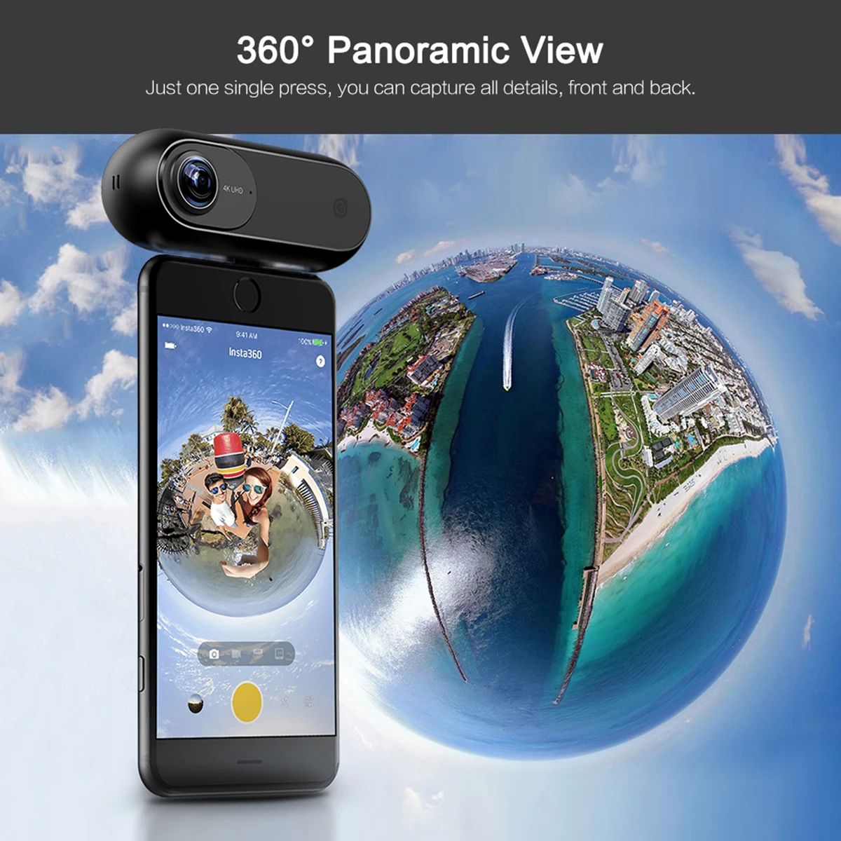 

2018 Insta360 ONE 4K 360 Panoramic Camera VR Video Sport Action Camera 24MP Bullet Time 6-Axis Gyroscope Webcast for iPhone Cam