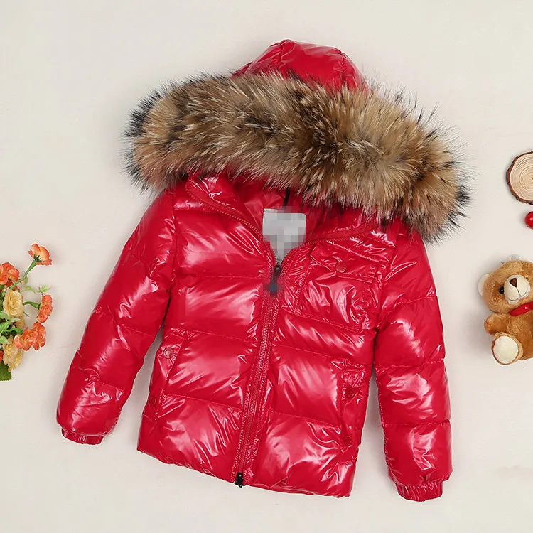Г. Новая зимняя куртка-пуховик высокого качества детский толстый пуховик с большим меховым воротником короткое пальто для мальчиков и девочек - Цвет: Red shining