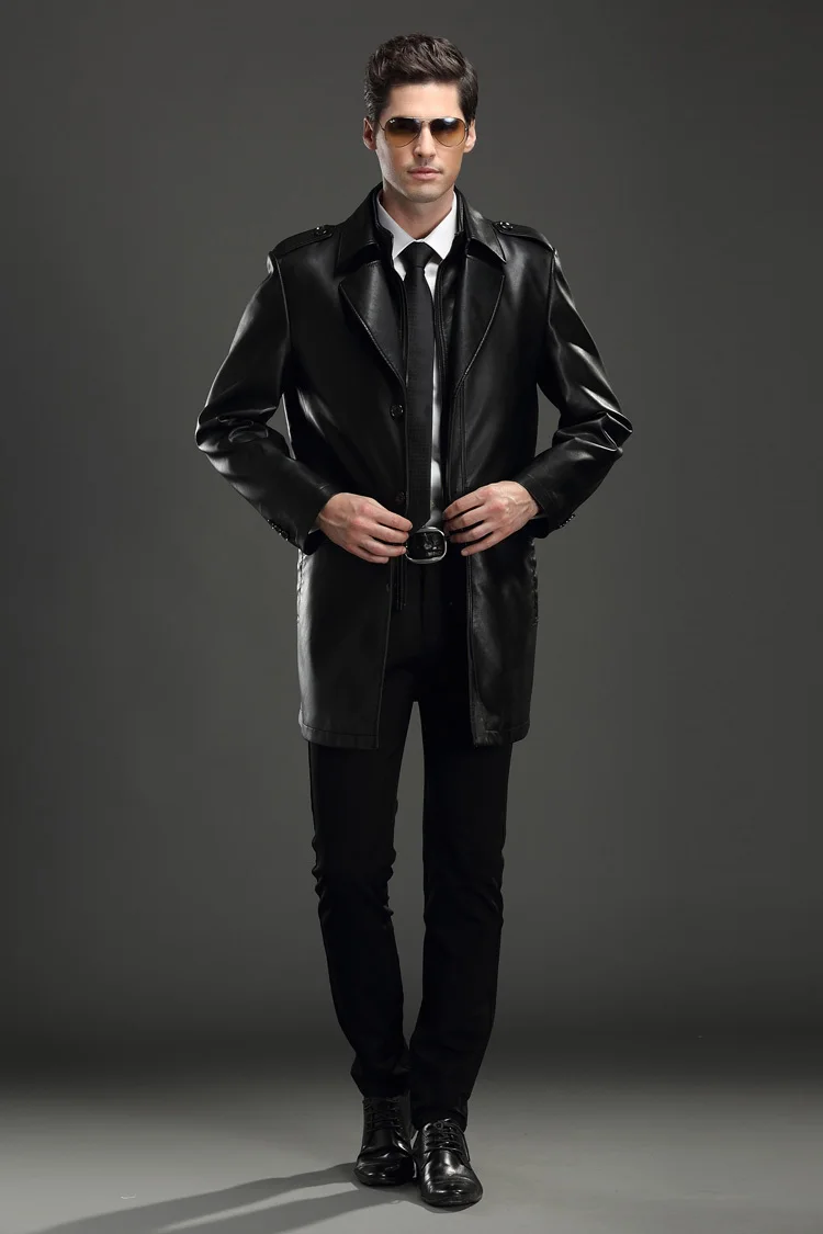 Discount New style leather clothes men's long leather trench coat Sheep