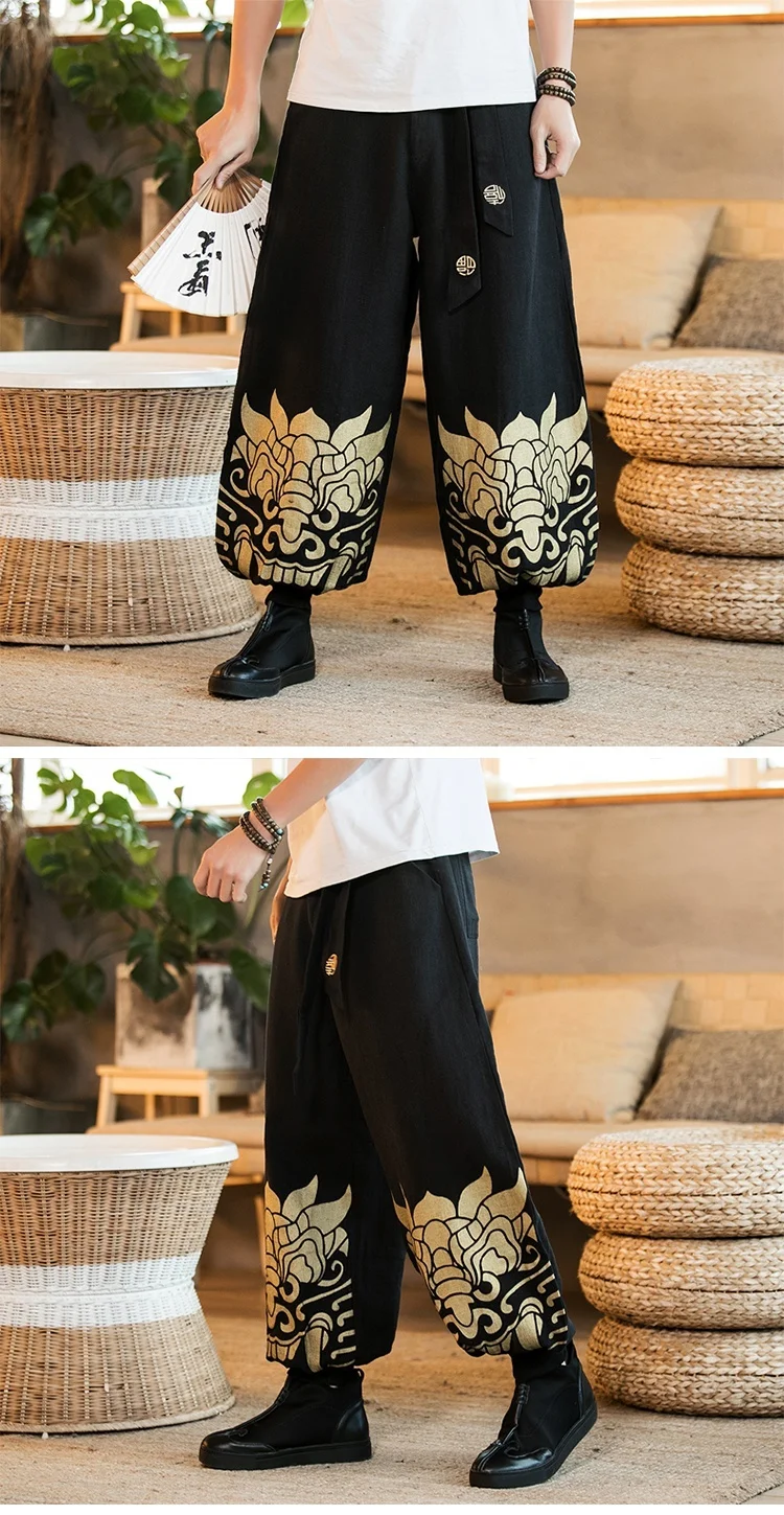 Zongke китайские с принтом в виде головы тигра широкие брюки мужские брюки Японская уличная одежда хип-хоп брюки мужские брюки Новинка