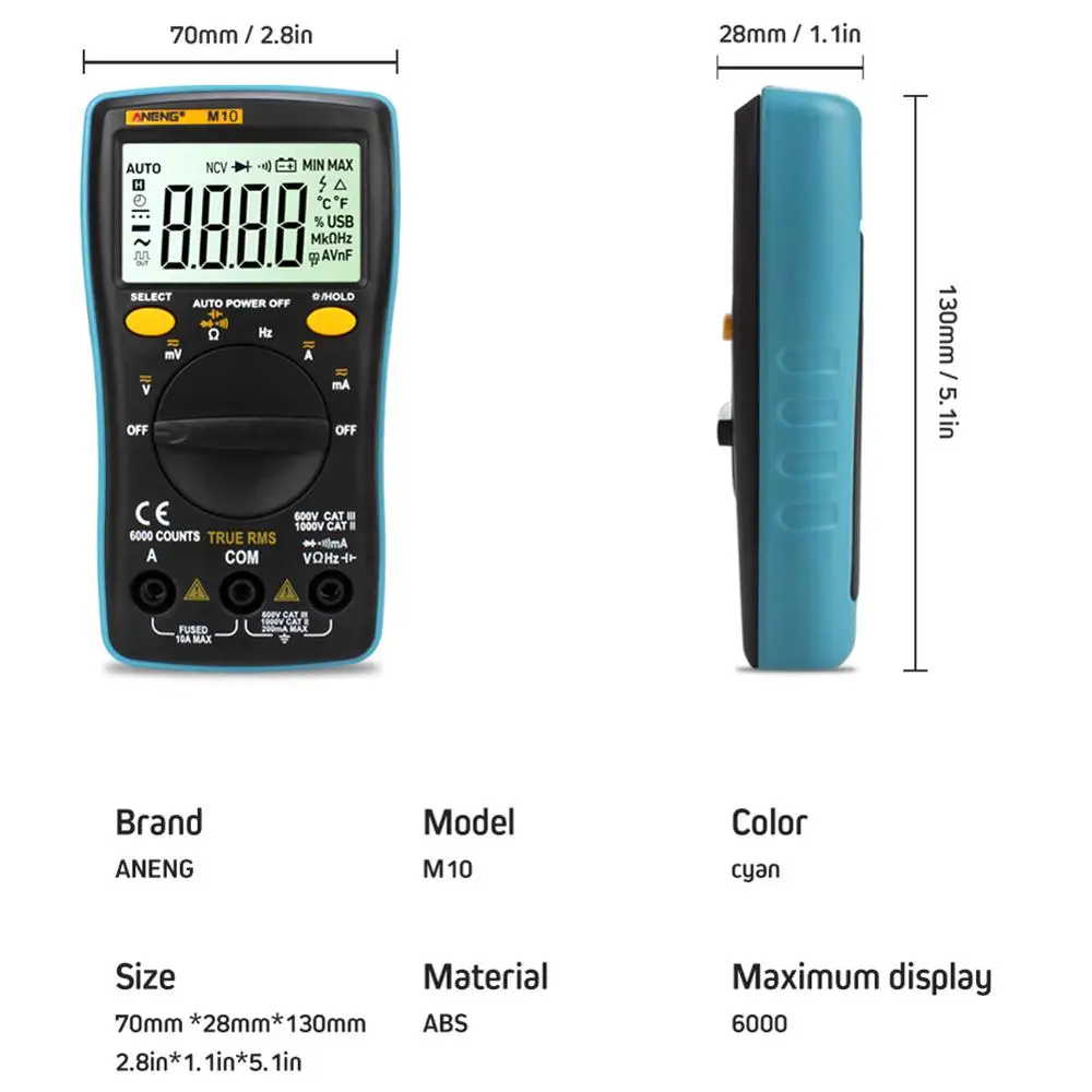 ANENG AN8001 True-RMS Автоматический диапазон цифровой мультиметр AC/DC Напряжение Амперметр Измеритель Тока Тестер Измерение температуры